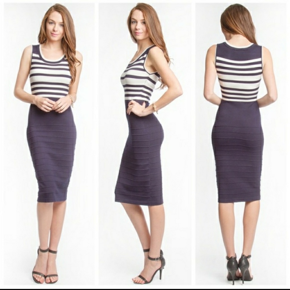 Knit Striped Midi Dress